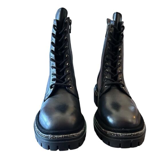 Aqua Aria Leather Combat Boots Rhinestone Trim Lace Up NEW Size 5 - Picture 3 of 11
